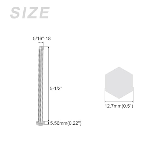 Image of METALLIXITY Hex Head Bolts (5 /16-18 x 5-1 /2 inch) 8Pcs, 304 Stainless Steel 18-8, Fully Threaded, External Hex Drive, Plain Finish, Hex Head Screw Bolt, Silver