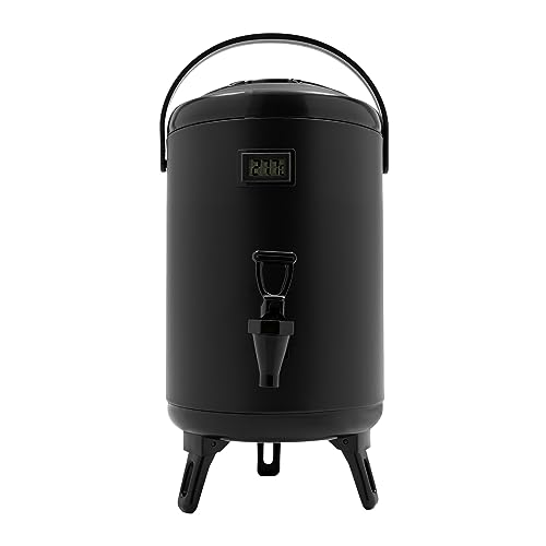 10L Commercial Hot Water Urn Pot with Thermometer, Stainless Steel Coffee Urn Hot Water Dispenser Insulation Pot for Hot Tea,Coffee,Water,Milk, Juice,Soup Family Party Cafe Buffet,Black