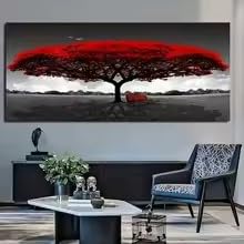 Affiche de paysage avec arbre rouge abstrait pour sublimer le salon