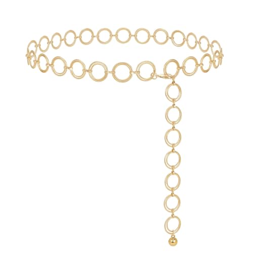Alloy Gold Waist Chain Belt for Women Fashion Belly Jewelry O-Ring Metal Waist Chain Belt for Jeans Dresses