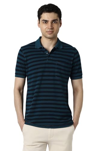Image of Peter England Men's Cotton Polyster Fine Breton Stripe Polo Tshirt