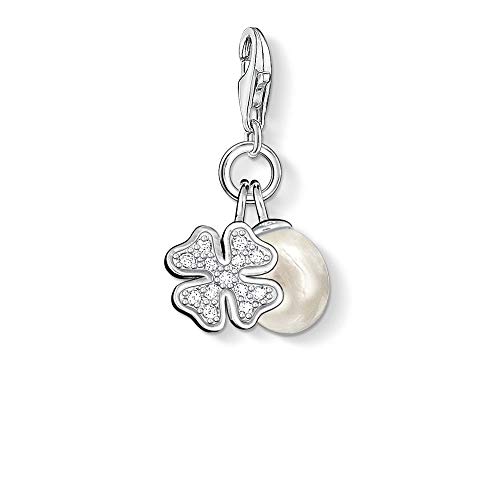 Thomas Sabo Women Charm Pendant Cloverleaf Freshwater Pearl Charm Club 925 Sterling Silver 0831-167-14