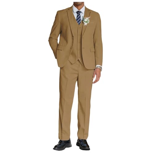 Men Suit Jacket Vest Pants Business Banquet Wedding Fashion Slim Fit 3-Piece Khaki