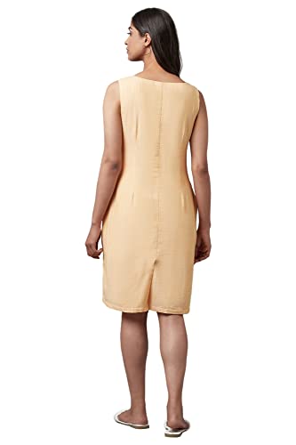 Image of W for Woman Women's Light Orange Cotton Sleeveless Dress with Floral Print Above The Knee