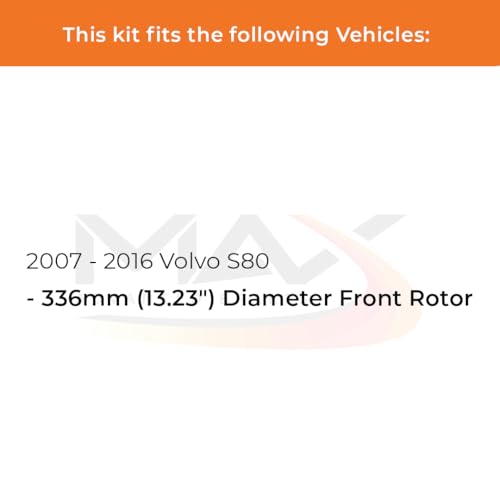 Image of Max Advanced Brakes Front Brake Kit Compatible With 2007-2011 2012 2013 2014 2015 2016 Volvo S80 w /13.23 inch Fr Rotor Replacement Drilled Slotted Black Coated Disc Brake Rotors and Ceramic Brake Pads