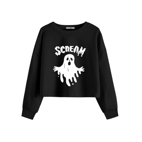 Image of Arshiner Girls Crop Tops Kids Long Sleeve Pullover Sweatshirts Girls Cropped Crewneck Sweatshirt for Teen Girl
