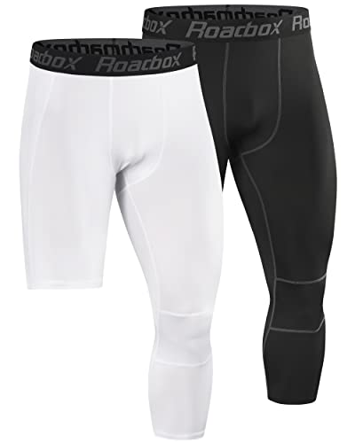 Roadbox Men's One Leg Compression Tights Pants, 3/4 Basketball Football Single Leg Leggings, Athletic Base Layer Underwear
