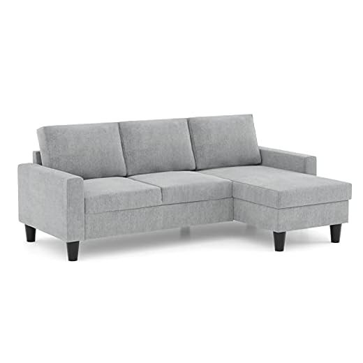 Confort24 Fox Sofá de Salon 3 plazas Chaise Longue Esquinero Rebersible Izquierda o Derecha Tapizado Tela (Gris Claro)