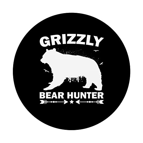 Grizzly Bear Hunt Wildlife Hunter Hunting PopSockets Swappable PopGrip, Black - Image 3
