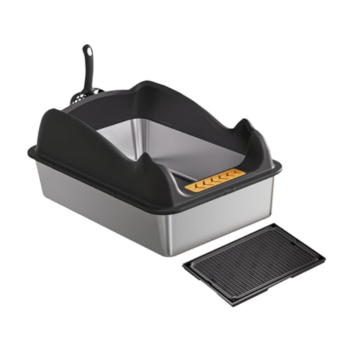 Generic ハイサイド猫トイレペット用便器 トイレスプーンとマット付き サンドボックス 深型トイレ砂トレイ バニーペット用品用, 黒