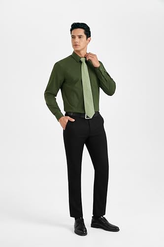 Image of HISDERN Mens Dress Shirt with Tie Pocket Square Set Classic Button Down Shirt Matching Tie Long Sleeve Shirts