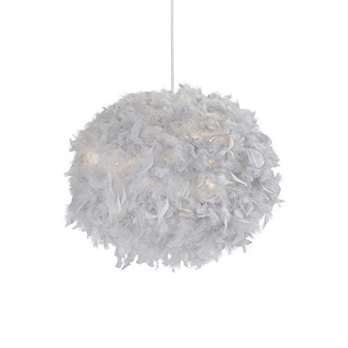 Pantalla para lámpara de techo esférica de plumas color gris para iluminación interior