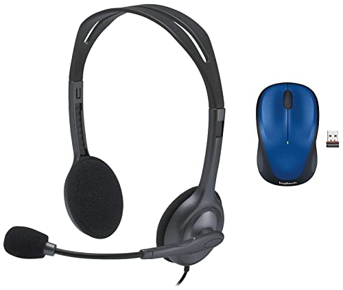 Image of Logitech H111 Wired On Ear Headphones with Mic Black & M235 Wireless Mouse, 2.4 GHz with USB Unifying Receiver, 1000 DPI Optical Tracking, 12 Month Life Battery, Compatible with Windows, Mac
