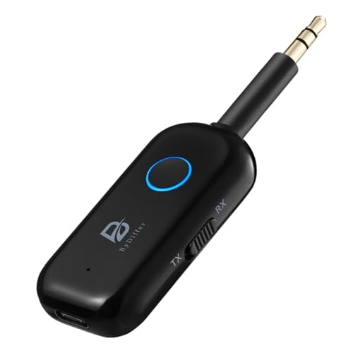 Bluetooth 5.2 Audio Transmitter Receiver for TV, Bluetooth Transmitter for Headphones Dual Pairs, 3.5mm Jack AptX Low Latency Aux Airplane Headphone Adapter for Car, Home Stereo, Gym (Black)