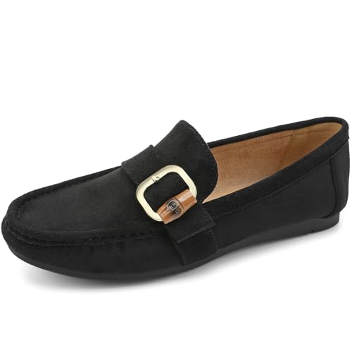 Image of UBFEN Womens Loafers Slip On Comfortable Flats for Casual Work Dressy Business Office Penny Shoes Black US Size 8