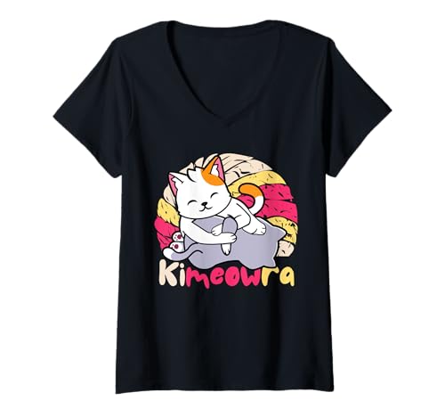 Femme Vintage Funny JIU JITSU Kimura Kawaii Kimeowra Cat T-Shirt avec Col en V