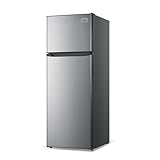 BLACK+DECKER 12 Cu. Ft. Top Mount Refrigerator with Freezer, 2 Door Fridge with Top Freezer and Adjustable Temperature Control, For Homes and Apartments, BDA12GLAS, Stainless Steel Look