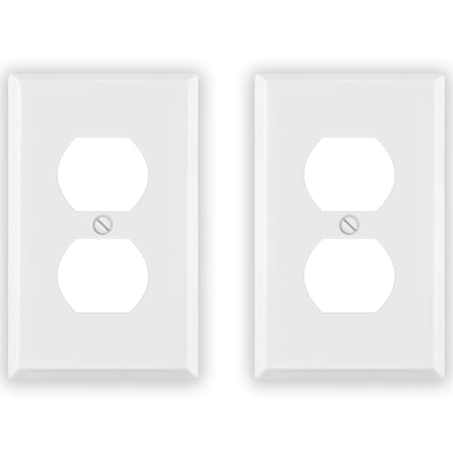 (2 Pack) One Gang Duplex Receptacle Cover Plates, Electrical Outlet Cover, White Painted Metal, 4.50