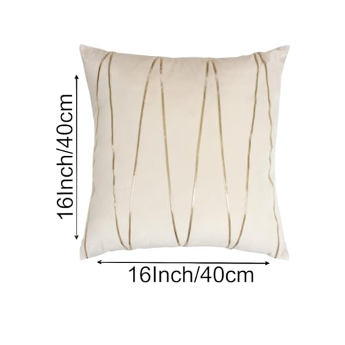 Image of Amazon Brand - Umi Gold Leather Striped Pack of 2 Throw Pillow Covers Velvet Decorative Cushion Covers Cases for Sofa Bedroom Livingroom Car 16 x 16 inch in Cream Color