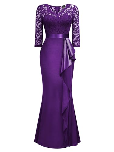 Image of MISSMAY Women's Vintage Floral Lace Ruffle Half Sleeve Evening Party Formal Long Dress