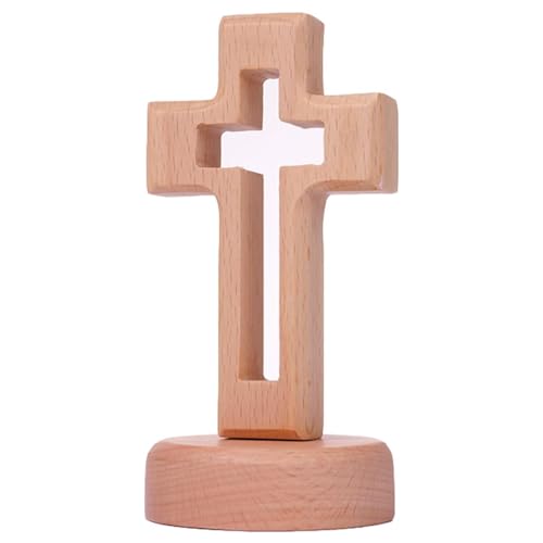 Figura de Cruz de Madera para Mesa,Cruz Cruz Con Soporte Mesa de Madera,Cruz De Madera De Pie Estatua de Cruz de Madera,Figura para Decoración de Mesa,Regalos Religiosos Católicos Para Pascua