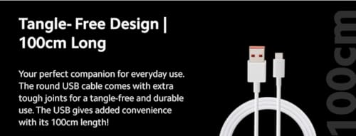 Image of Mi USB to Type C 33W Hypercharge Cable, 3A Fast Charging Cable with Up to 480 Mbps High-Speed Data Transfer & Sync Cord Compatible With All Xiaomi Smartphones and Devices, White (1 Meter)
