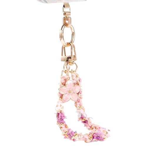 Elegant Floral Cell Phone Wrist Strap with Gold Chain Soft Tassel for iPhone 17 Pro Max/Series 16&Most Cellphones - Secure Anti-Drop Lanyard for Women | Fashion Accessory | Detachable Charm Bracelet