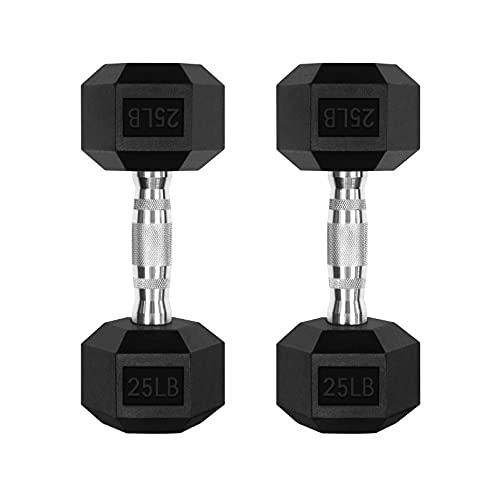 RitFit - Pesas hexagonales de goma con mango de metal para entrenamiento de fuerza, entrenamiento de cuerpo completo, entrenamiento funcional y HIIT, 10 – 60 libras, 25 libras (par).