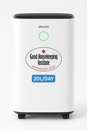 Devola 20L/day Low Energy Dehumidifier, Quiet & Energy Efficient Dehumidifier for Home & Air purifier With HEPA filter, Laundry Drying Dehumidifiers