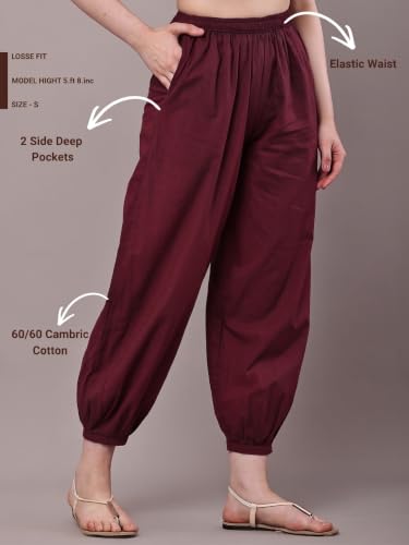 Image of Women's Cambric Cotton Afghani Patiala Salwar - Loose Fit, Elastic Waist, Deep Pockets | Ethnic & Casual Wear