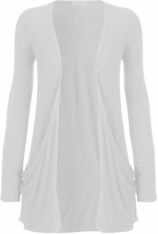 Tease Womens Girls Long Sleeve Ladies Boyfriend Cardigan TOP Open Pocket UK 8-26 (White, 12)