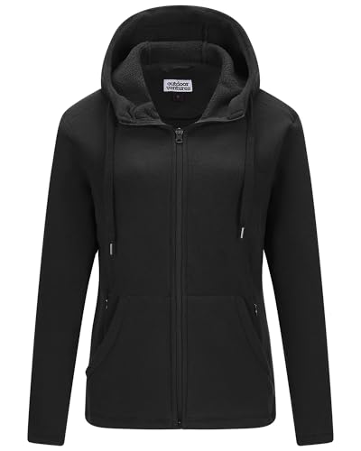 Outdoor Ventures Damen Fleecejacke mit Kapuze Frauen Fleecemantel Warme...