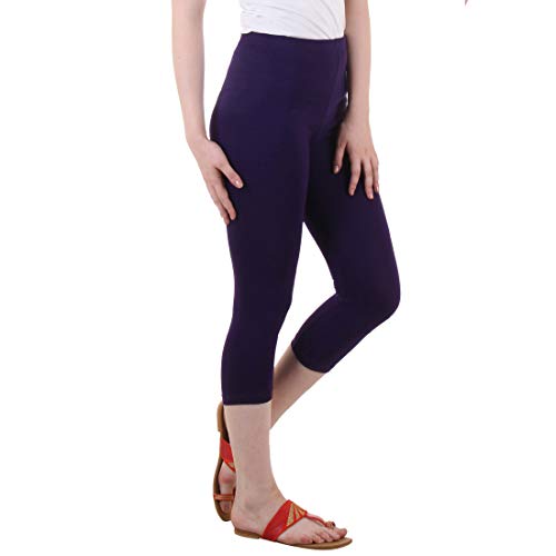 Image of DIAZ Women Cotton Stretchable Capri | Slim /Regular Fit | Breathable Yoga, Gym & Lounge Wear | High-Waist Stretchable 3 /4 Length Leggings with Wide Waistband - Pack of 1