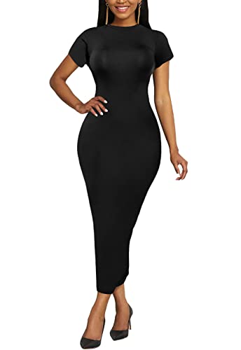Women's Club Bodycon Dresses Casual Summer Maxi Party Sheath Pencil Dress Black M #TOP4