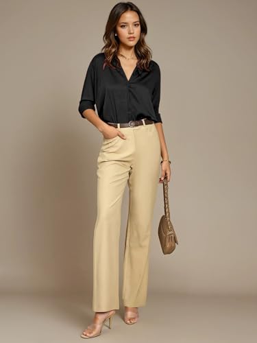 Image of Aahwan Women Satin Regular Fit Black Solid Button Up Drop Shoulder Officewear Casual Formal Long Sleeve Shirt