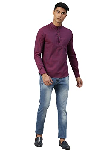 Image of KRYPTIC Men's Full Sleeve Regular Fit Short Kurta in Premium Pure Cotton with Patch Pocket and Mandarin Collar - Perfect Blend of Style and Comfort