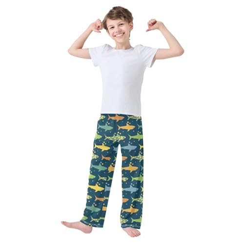 Shark Lemon Print Boys Long Pants Soft Trousers Elastic Waist Kids Lounge Bottoms with Pockets S-XL2
