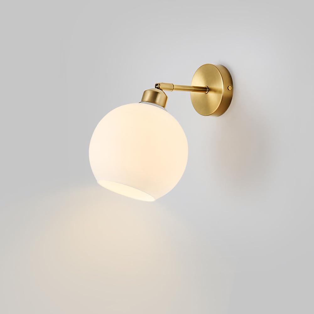 HUAYUSEDF Modern Wall Sconce Mid Century Milky White Glass Light Fixture Adjustable up Down 240° Nordic Hallway Lighting Brushed Gold Mounted lamp for Living Room Aisle Bedroom Bedside