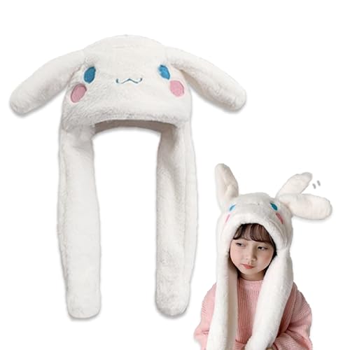 Roffatide Gorro de animé blanco con orejas de perro en movimiento, gorro esponjoso suave y cálido para invierno, lindos sombreros para mujer, Blanco, talla única