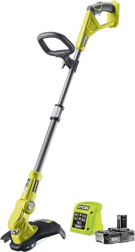 Ryobi RLT183220S - Tagliabordi a Batteria 18V ONE+, 3 Posizioni di Taglio, Larghezza di Taglio 25-30 cm, per Prati fino a 450 m, Funzione EasyEdge, GripZone, 1 batteria da 2 Ah e Caricatore