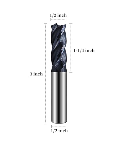 Image of 1 /2'' Carbide Square End Mill, 4 Flute, AlTiN Coating, End Mill Bits for Alloy Steels and Hardened Steels, HRC 45 Deg, CNC Router Bit -2pcs