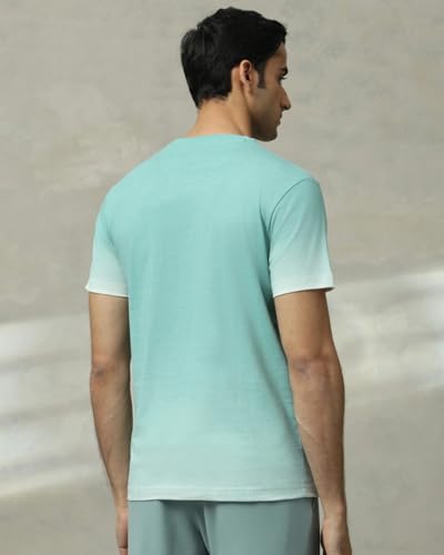Image of MUFTI Turquoise Graphic Crew Neck T-Shirt
