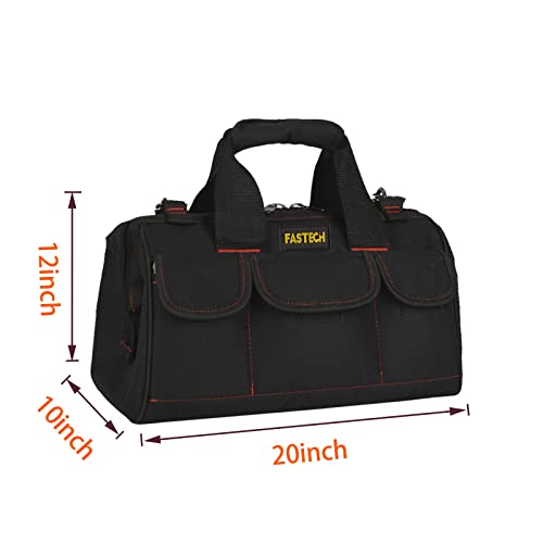 FASTECH 20-inch Heavy Duty Tools Bag with Wide Mouth for Tool Storage, Carrier and Organizer, Tote Bag for Men, Wide Mouth Tote Bag With Inside Pockets (20 Inch)
