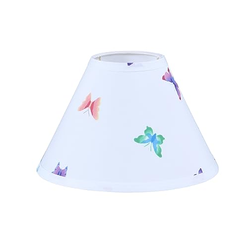 Image of Aspen Creative 56036, Hardback Empire Transitional UNO Lamp Shade, White with Butterfly and Floral Desing, 4 inch Top x 10 inch Bottom x 7 inch Slant, Slip UNO 33mm