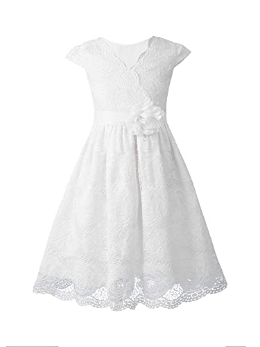 IEFIEL Robe Fille Mariée Baptême Blanche Organza Robe Formelle Cérémonie Soirée Carnaval Enfant Déguisement de Princesse Scène Performance Taille Haute Blanc A 9-10 Ans