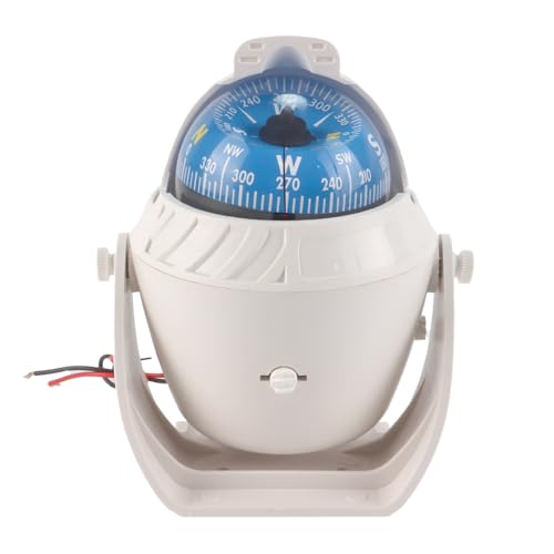 Enwye Boussole marine pour voiture, bateau, véhicule, avec réglage de la déclinaison magnétique, alimentation 12 V, fonction éclairée, plastique blanc, 340 g