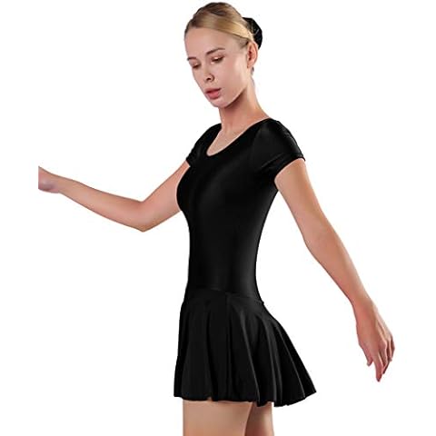 speerise Womens Skirted Leotard Short Sleeve Ballet Dance Black XXL Cover