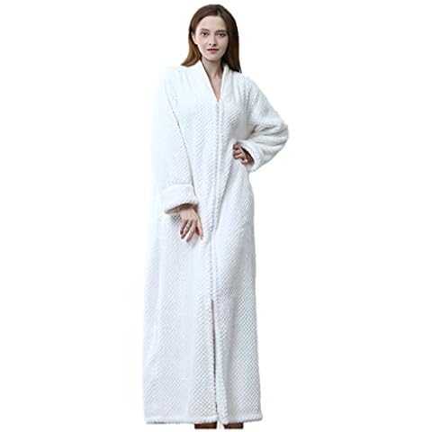 BIFINI Unisex Luxury Sherpa Bathrobe Full Length Zip Up Housecoat Sleepwear White XL Cover