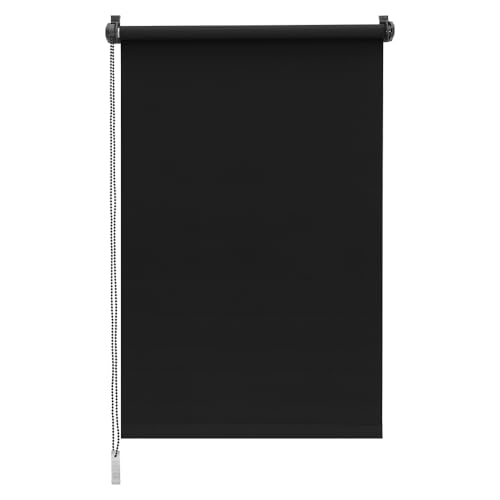 Sekey Verdunklungsrollo ohne Bohren Klemmfix 90 cm breit, Seitenzugrollo Hitzeschutz Sichtschutz und Sonnenschutz Wandmontage Deckenmontage Klemmrollo für Fenster & Tür, 90 x 130cm, Schwarz