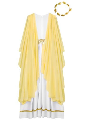 Hansber Kids Girls Ancient Greek Toga Grecian Flowy Gown Dress with Headwear Fancy Outfits4